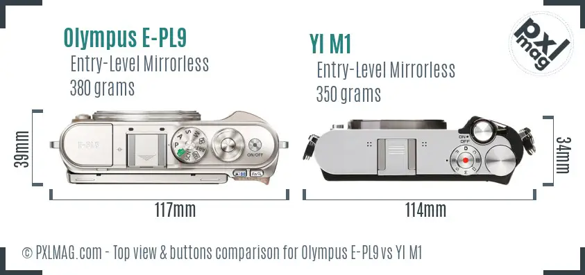 Olympus E-PL9 vs YI M1 top view buttons comparison Olympus E-PL9 vs YI M1 top view buttons comparison