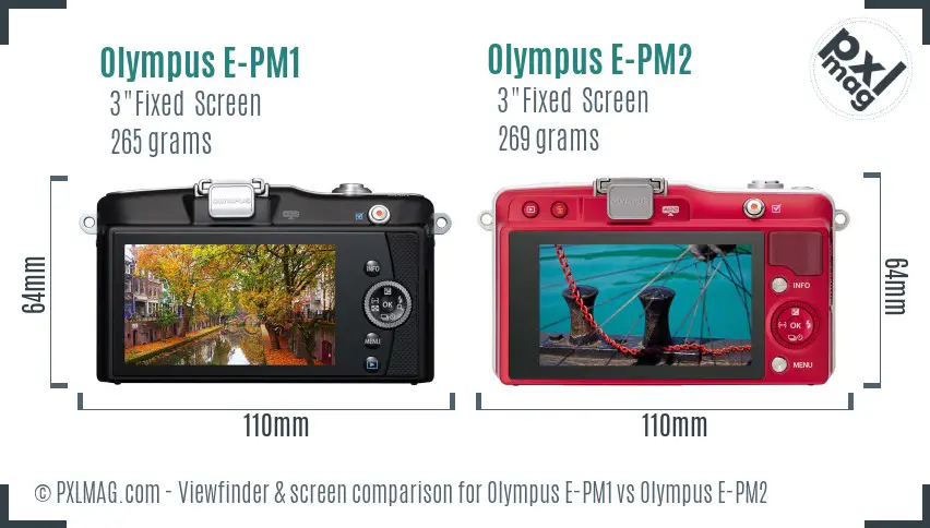 Olympus E-PM1 vs Olympus E-PM2 Screen and Viewfinder comparison