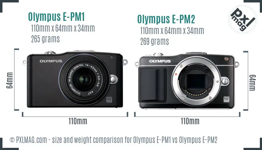 Olympus E-PM1 vs Olympus E-PM2 size comparison