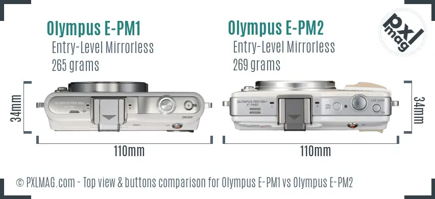 Olympus E-PM1 vs Olympus E-PM2 top view buttons comparison