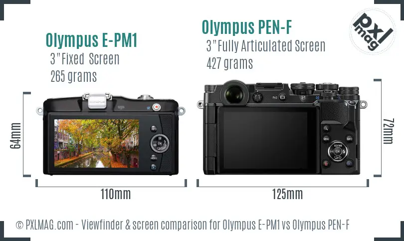 Olympus E-PM1 vs Olympus PEN-F Screen and Viewfinder comparison