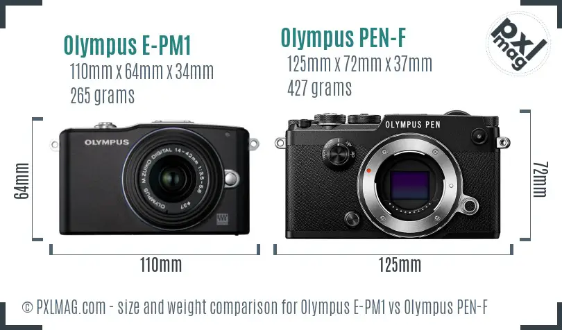 Olympus E-PM1 vs Olympus PEN-F size comparison