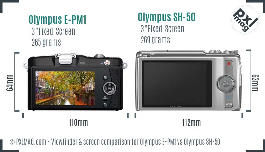 Olympus E-PM1 vs Olympus SH-50 Screen and Viewfinder comparison