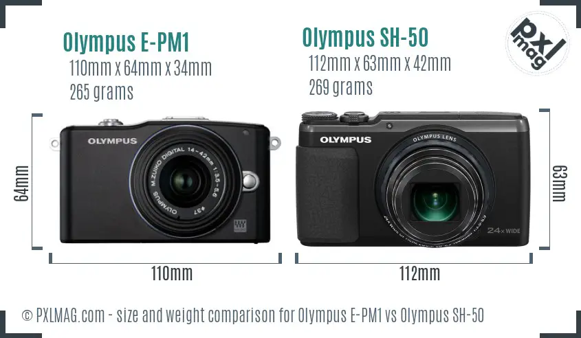Olympus E-PM1 vs Olympus SH-50 size comparison