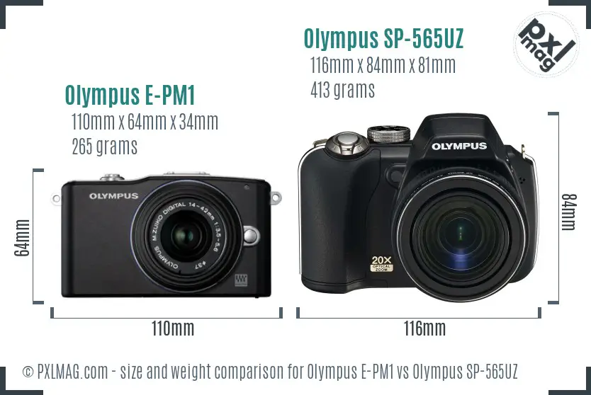 Olympus E-PM1 vs Olympus SP-565UZ size comparison