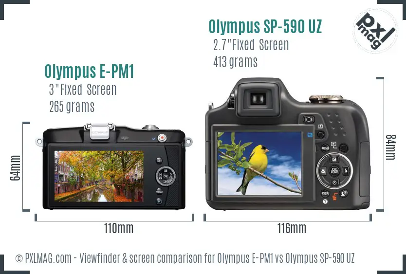 Olympus E-PM1 vs Olympus SP-590 UZ Screen and Viewfinder comparison
