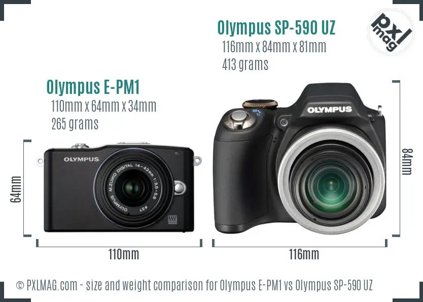 Olympus E-PM1 vs Olympus SP-590 UZ size comparison