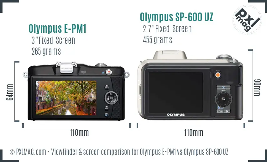 Olympus E-PM1 vs Olympus SP-600 UZ Screen and Viewfinder comparison