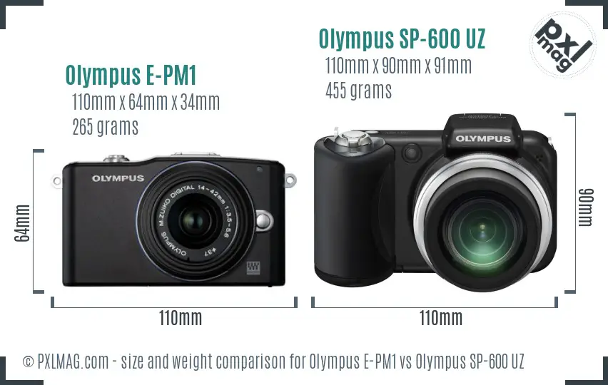 Olympus E-PM1 vs Olympus SP-600 UZ size comparison