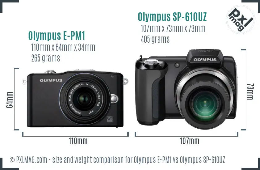 Olympus E-PM1 vs Olympus SP-610UZ size comparison