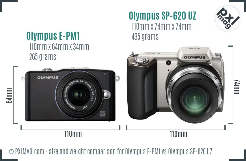 Olympus E-PM1 vs Olympus SP-620 UZ size comparison
