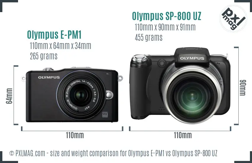Olympus E-PM1 vs Olympus SP-800 UZ size comparison