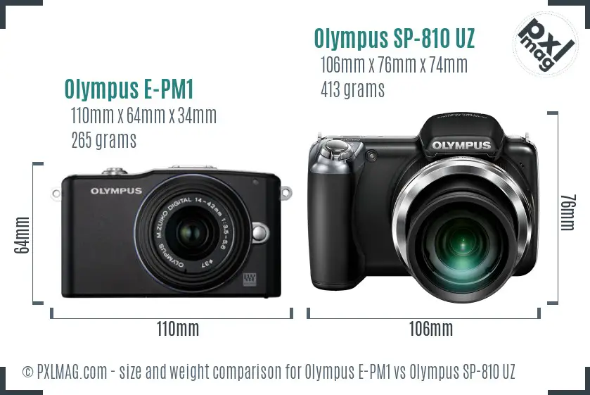 Olympus E-PM1 vs Olympus SP-810 UZ size comparison