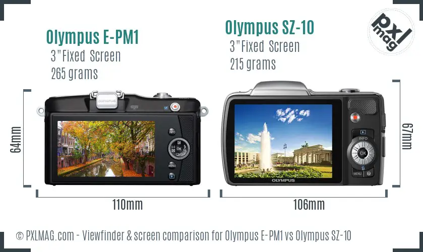 Olympus E-PM1 vs Olympus SZ-10 Screen and Viewfinder comparison