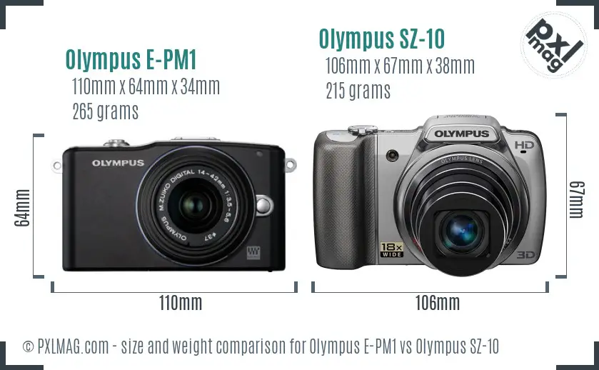 Olympus E-PM1 vs Olympus SZ-10 size comparison