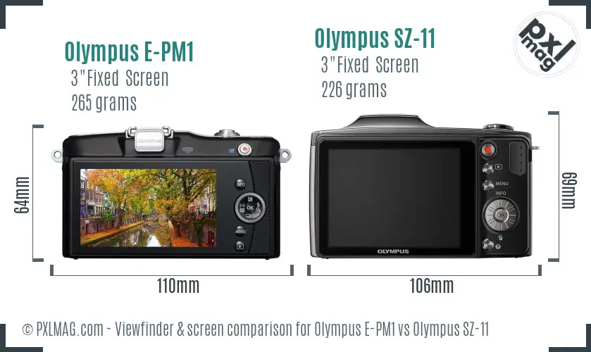 Olympus E-PM1 vs Olympus SZ-11 Screen and Viewfinder comparison