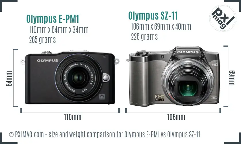 Olympus E-PM1 vs Olympus SZ-11 size comparison