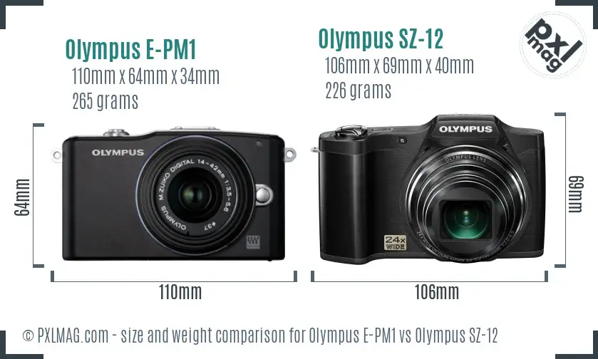 Olympus E-PM1 vs Olympus SZ-12 size comparison