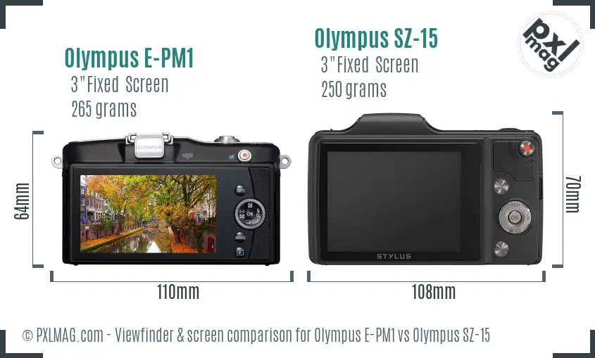 Olympus E-PM1 vs Olympus SZ-15 Screen and Viewfinder comparison