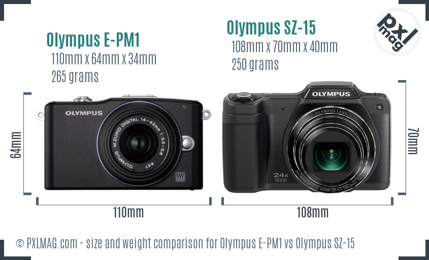 Olympus E-PM1 vs Olympus SZ-15 size comparison