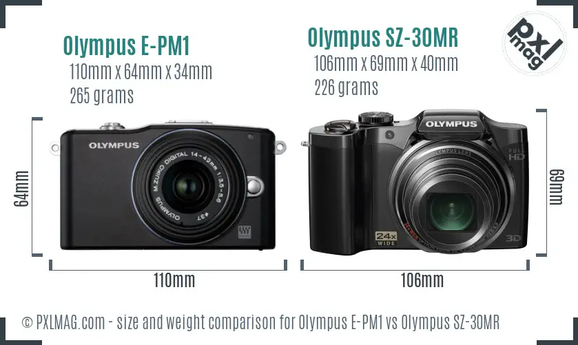 Olympus E-PM1 vs Olympus SZ-30MR size comparison