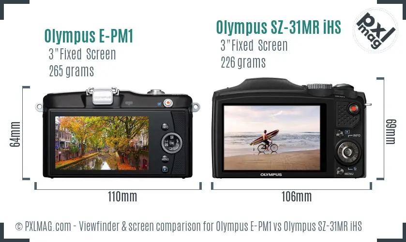 Olympus E-PM1 vs Olympus SZ-31MR iHS Screen and Viewfinder comparison