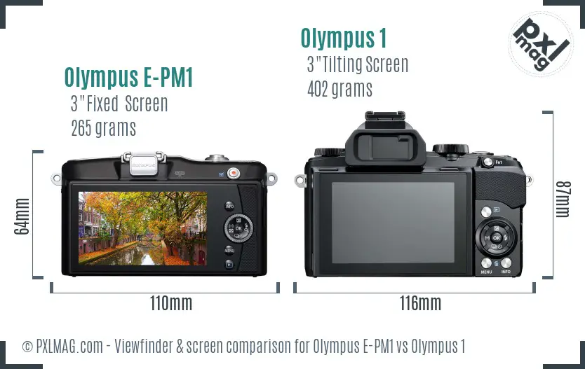 Olympus E-PM1 vs Olympus 1 Screen and Viewfinder comparison