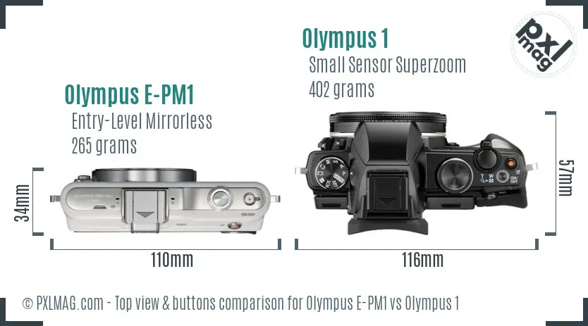 Olympus E-PM1 vs Olympus 1 top view buttons comparison
