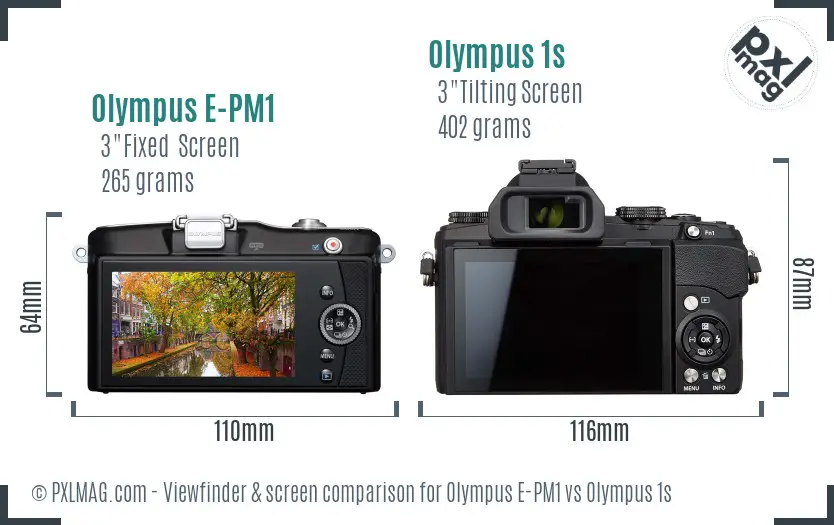 Olympus E-PM1 vs Olympus 1s Screen and Viewfinder comparison
