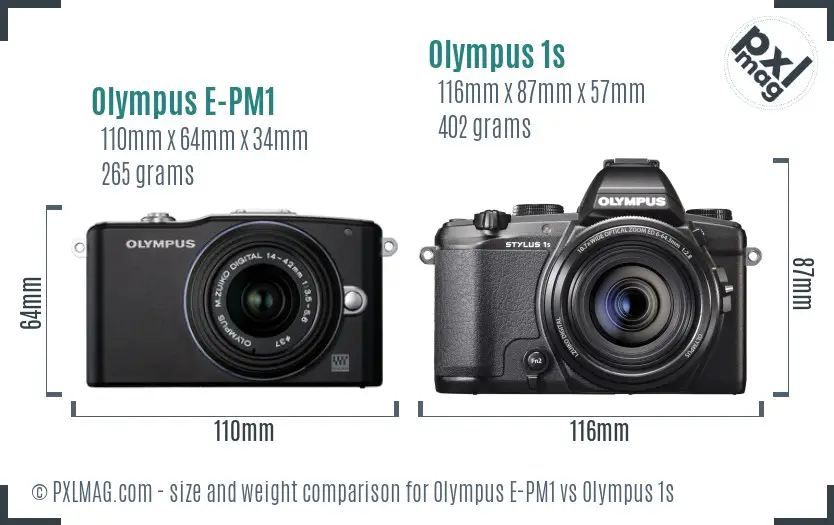 Olympus E-PM1 vs Olympus 1s size comparison