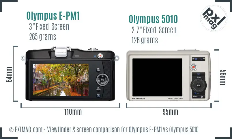 Olympus E-PM1 vs Olympus 5010 Screen and Viewfinder comparison