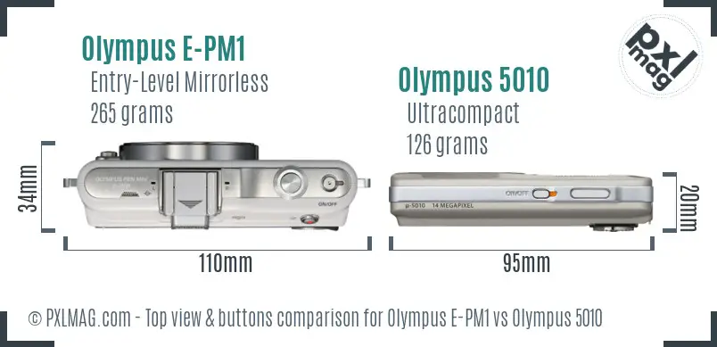 Olympus E-PM1 vs Olympus 5010 top view buttons comparison