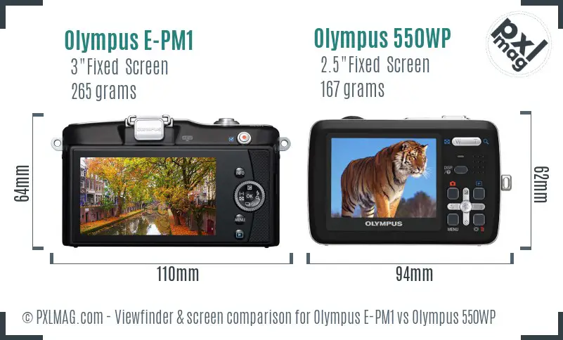 Olympus E-PM1 vs Olympus 550WP Screen and Viewfinder comparison