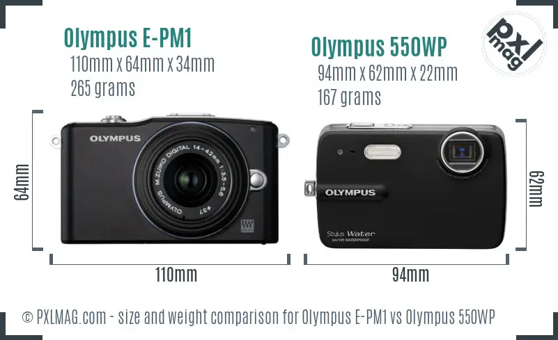 Olympus E-PM1 vs Olympus 550WP size comparison