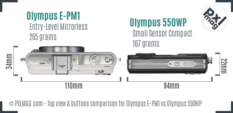 Olympus E-PM1 vs Olympus 550WP top view buttons comparison