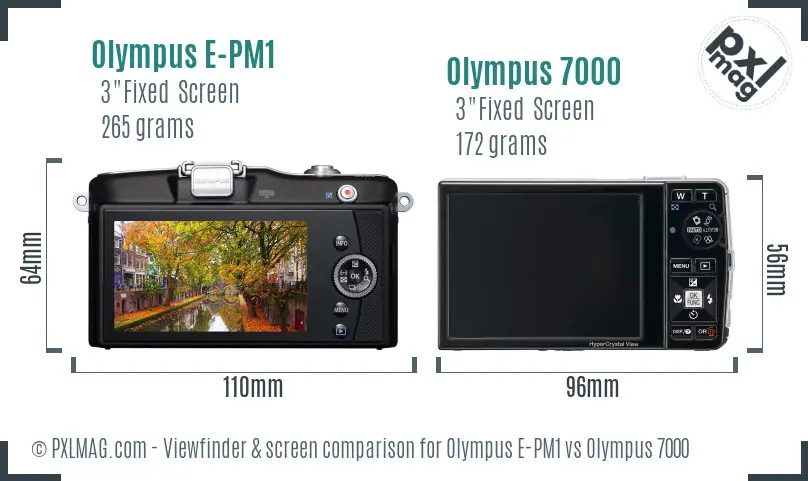 Olympus E-PM1 vs Olympus 7000 Screen and Viewfinder comparison