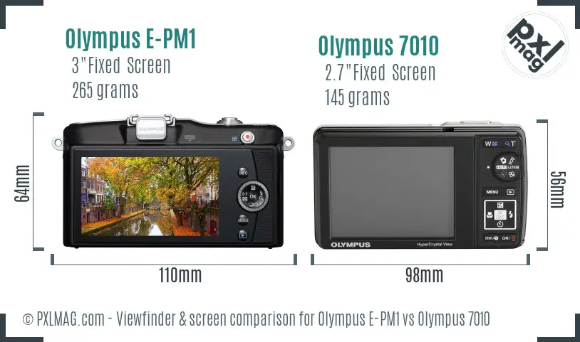 Olympus E-PM1 vs Olympus 7010 Screen and Viewfinder comparison