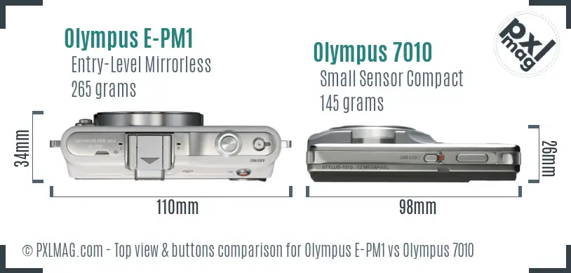 Olympus E-PM1 vs Olympus 7010 top view buttons comparison