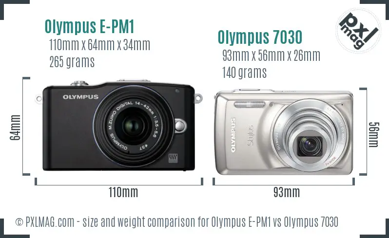 Olympus E-PM1 vs Olympus 7030 size comparison