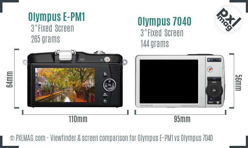 Olympus E-PM1 vs Olympus 7040 Screen and Viewfinder comparison