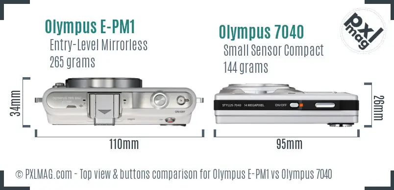 Olympus E-PM1 vs Olympus 7040 top view buttons comparison