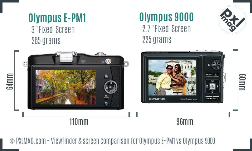 Olympus E-PM1 vs Olympus 9000 Screen and Viewfinder comparison