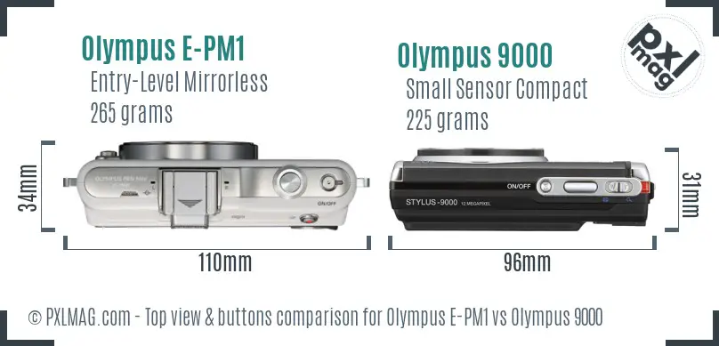 Olympus E-PM1 vs Olympus 9000 top view buttons comparison