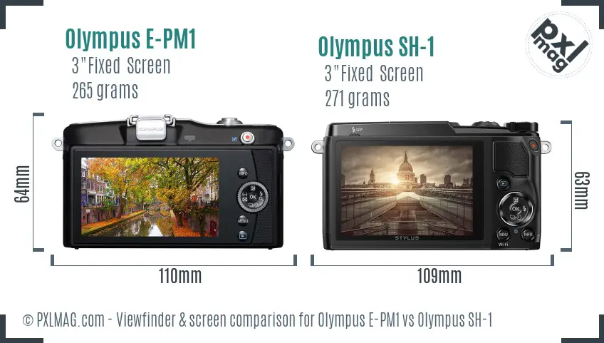 Olympus E-PM1 vs Olympus SH-1 Screen and Viewfinder comparison