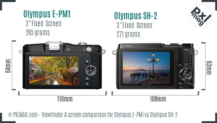 Olympus E-PM1 vs Olympus SH-2 Screen and Viewfinder comparison