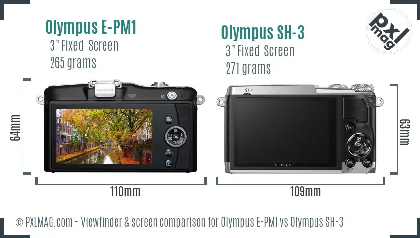 Olympus E-PM1 vs Olympus SH-3 Screen and Viewfinder comparison