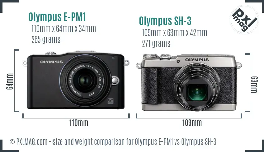 Olympus E-PM1 vs Olympus SH-3 size comparison