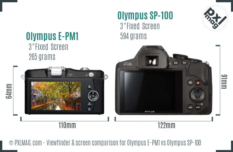 Olympus E-PM1 vs Olympus SP-100 Screen and Viewfinder comparison