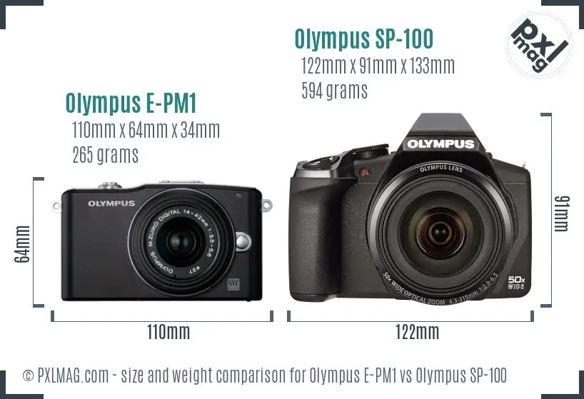 Olympus E-PM1 vs Olympus SP-100 size comparison