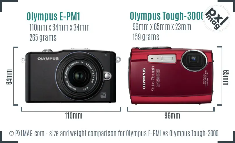 Olympus E-PM1 vs Olympus Tough-3000 size comparison